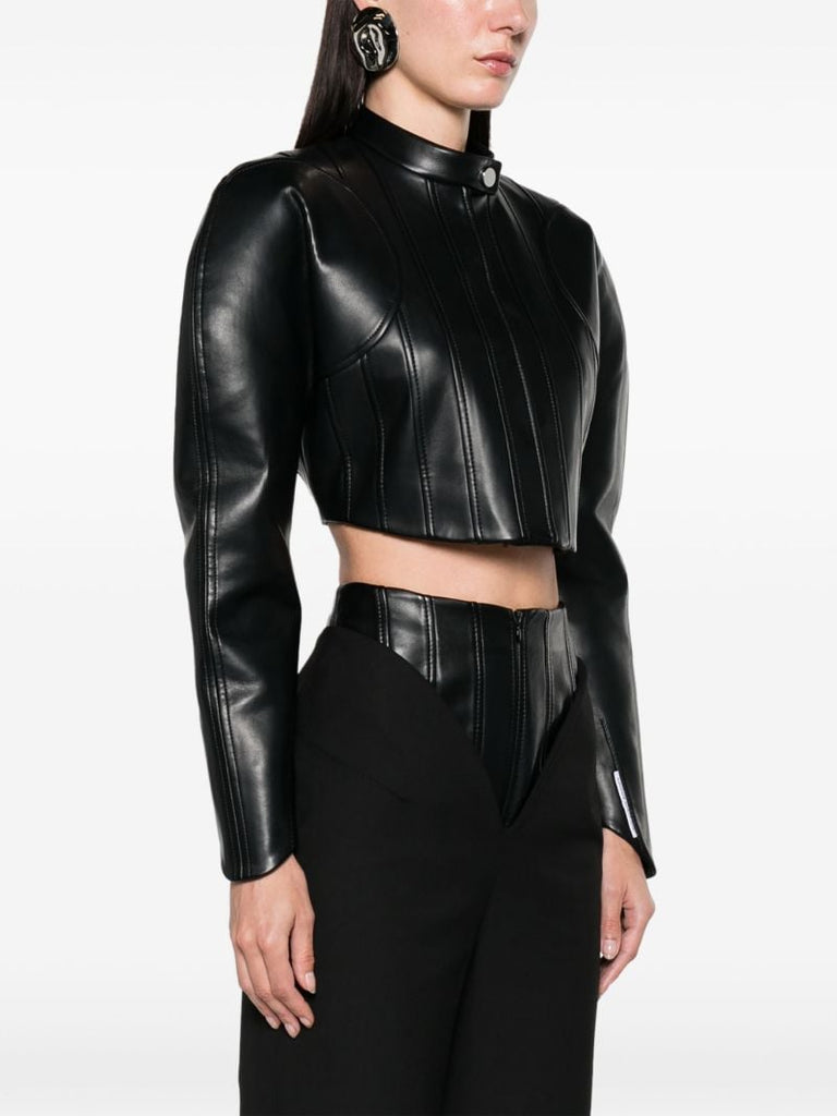 Black Cropped Faux-leather Biker Jacket