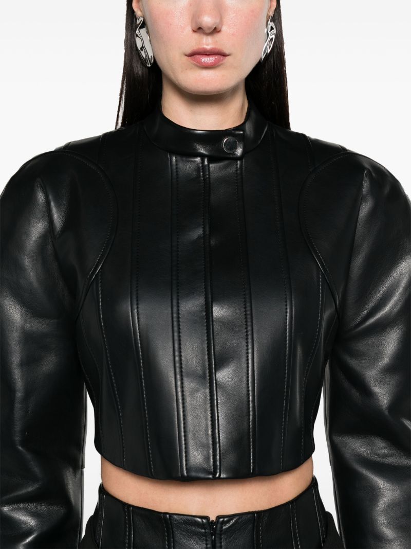 Black Cropped Faux-leather Biker Jacket