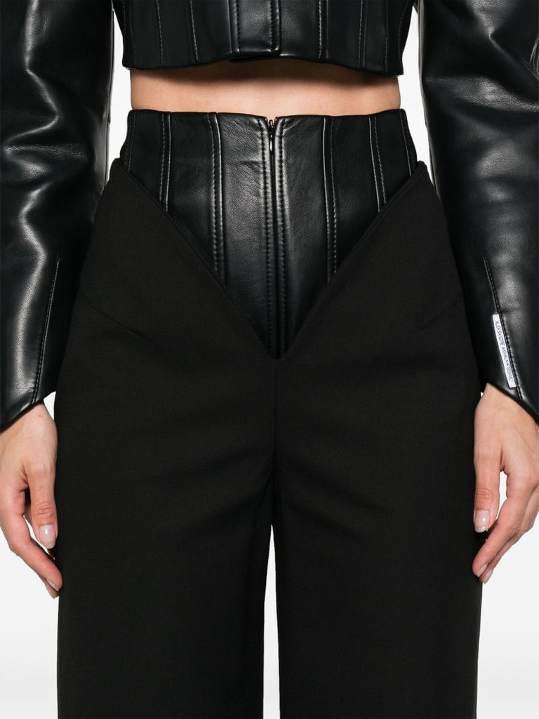 Black Corset-waist Straight-leg Trousers