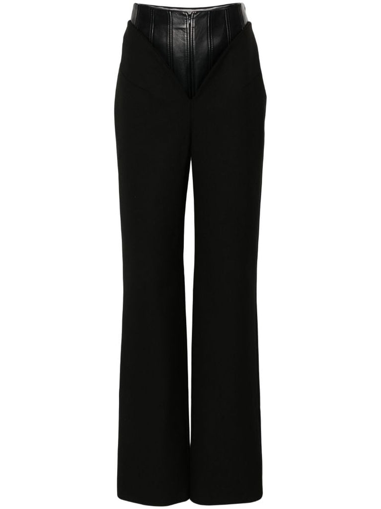 Black Corset-waist Straight-leg Trousers