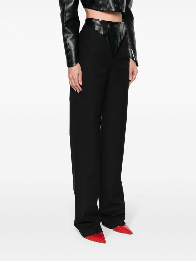 Black Corset-waist Straight-leg Trousers