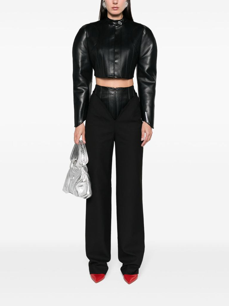 Black Corset-waist Straight-leg Trousers