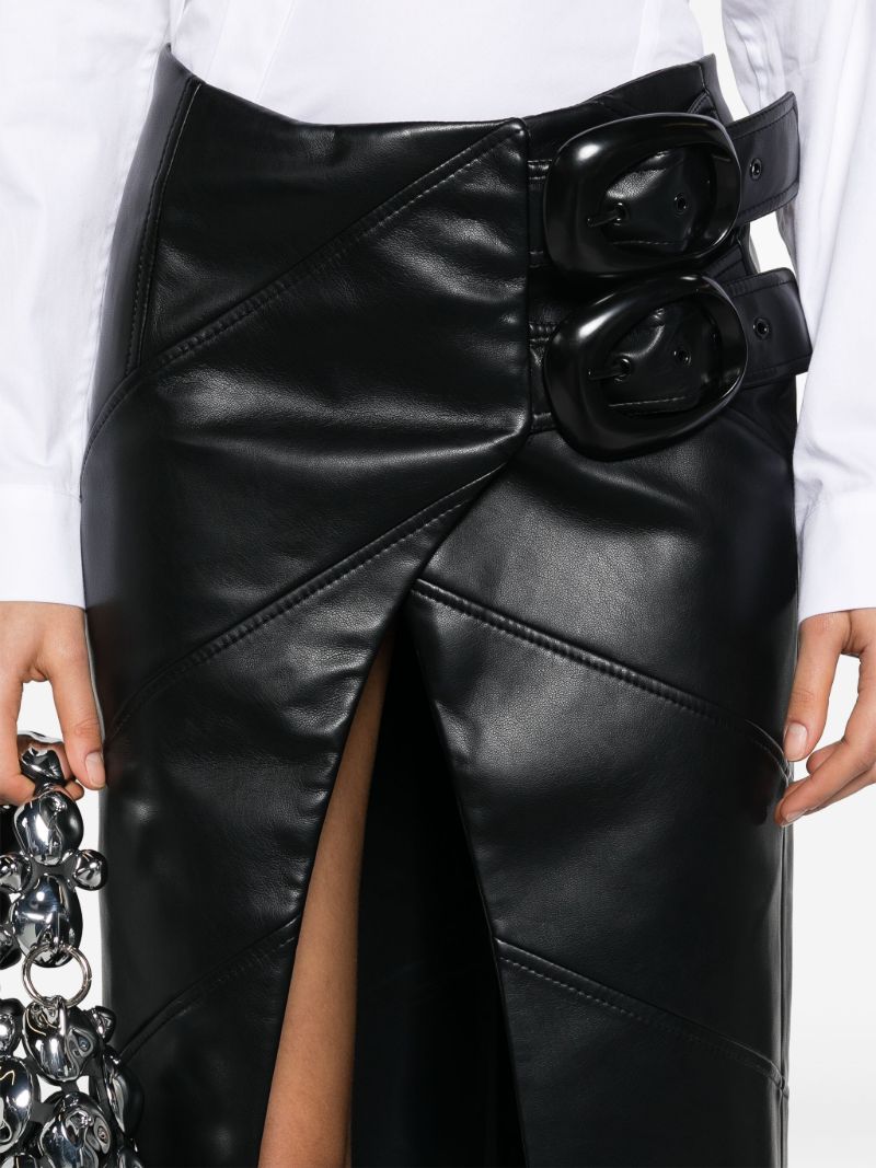 Black Wrap Faux-leather Midi Skirt