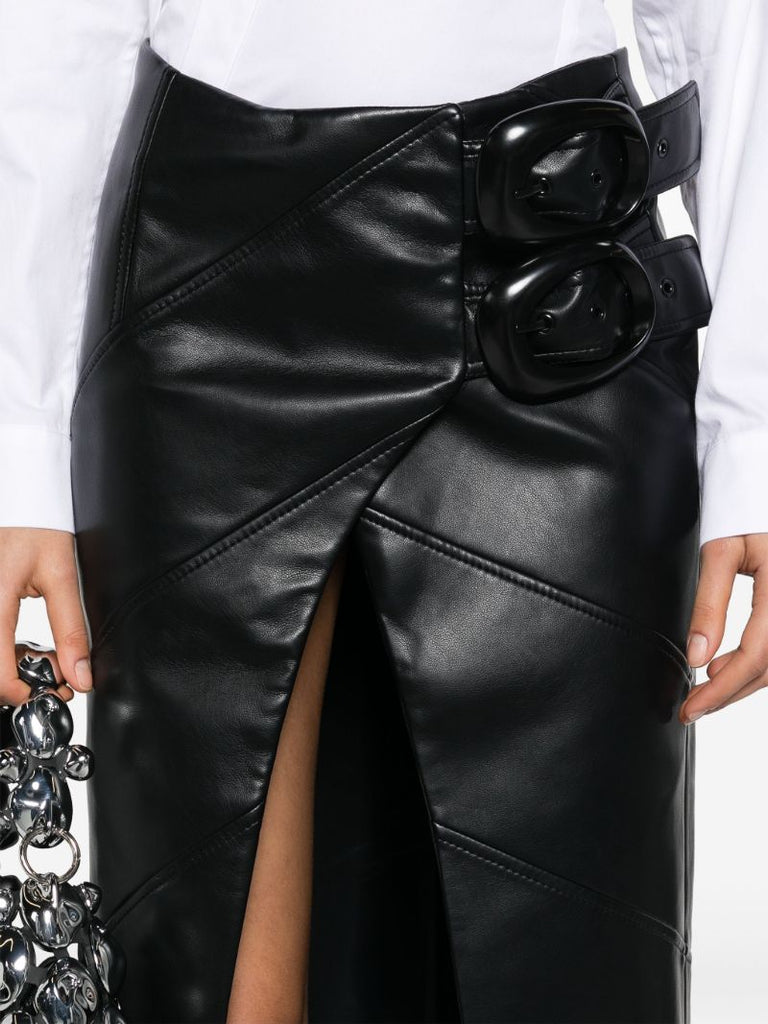 Black Wrap Faux-leather Midi Skirt