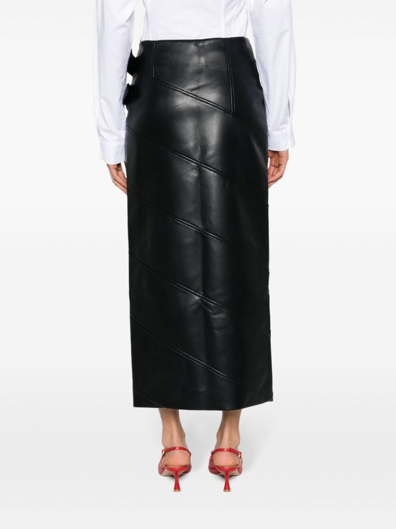 Black Wrap Faux-leather Midi Skirt