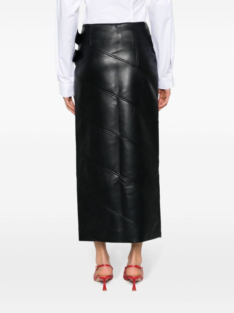 Black Wrap Faux-leather Midi Skirt