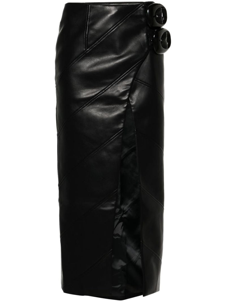 Black Wrap Faux-leather Midi Skirt