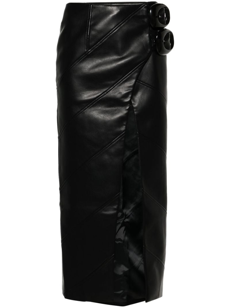 Black Wrap Faux-leather Midi Skirt
