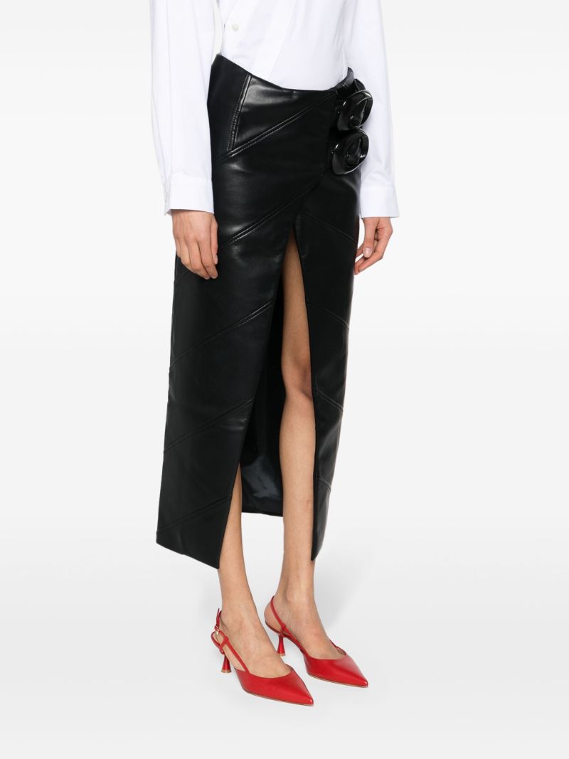 Black Wrap Faux-leather Midi Skirt