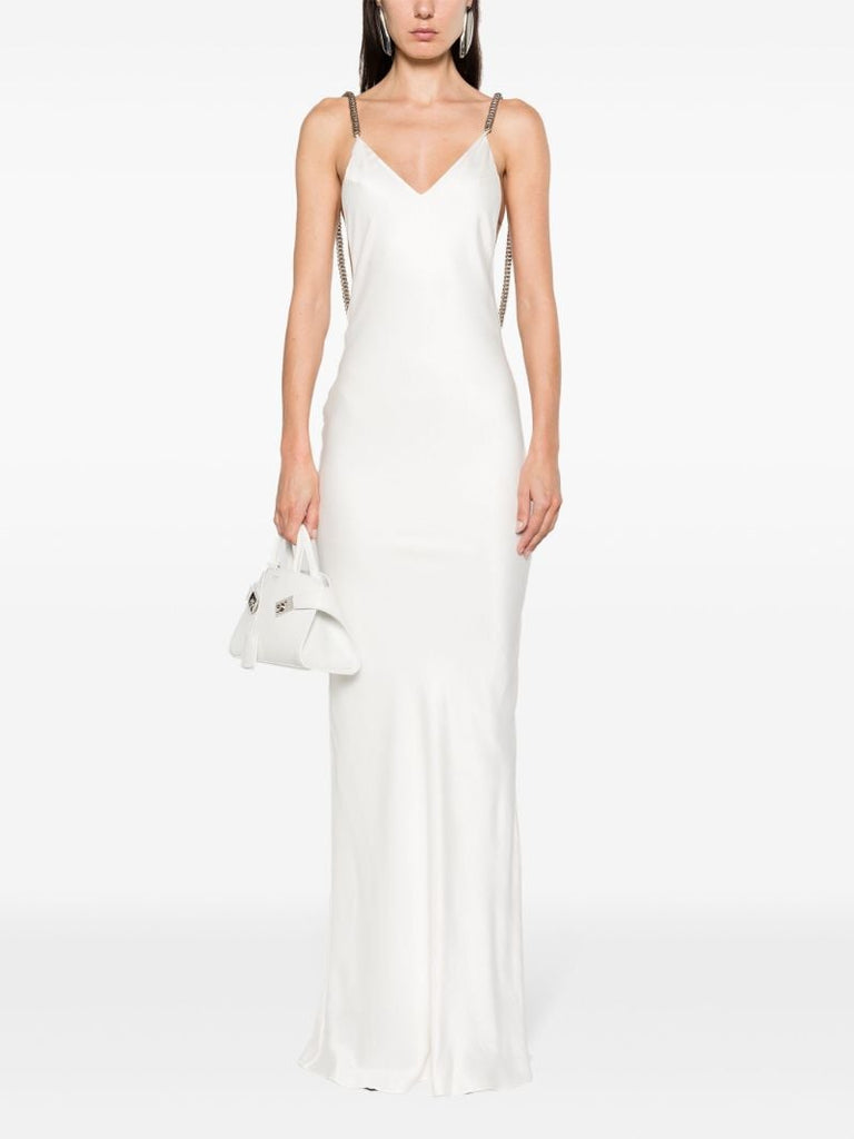 White Open-back Satin Maxi Dress