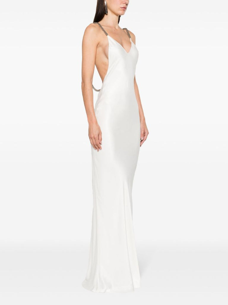 White Open-back Satin Maxi Dress