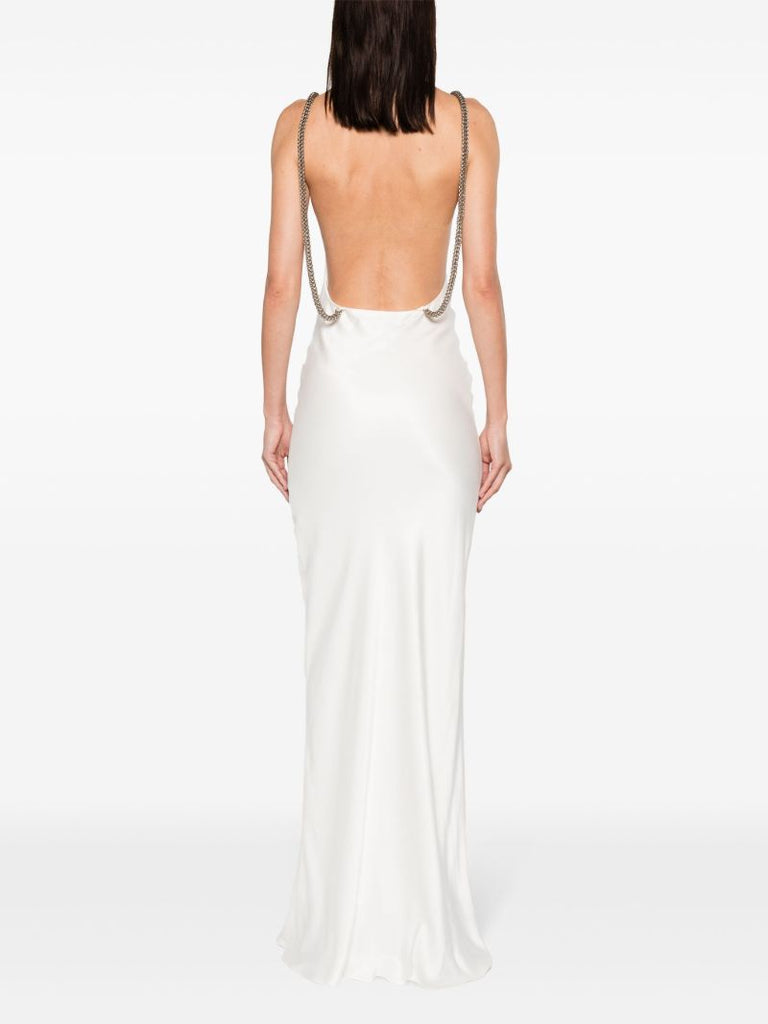 White Open-back Satin Maxi Dress