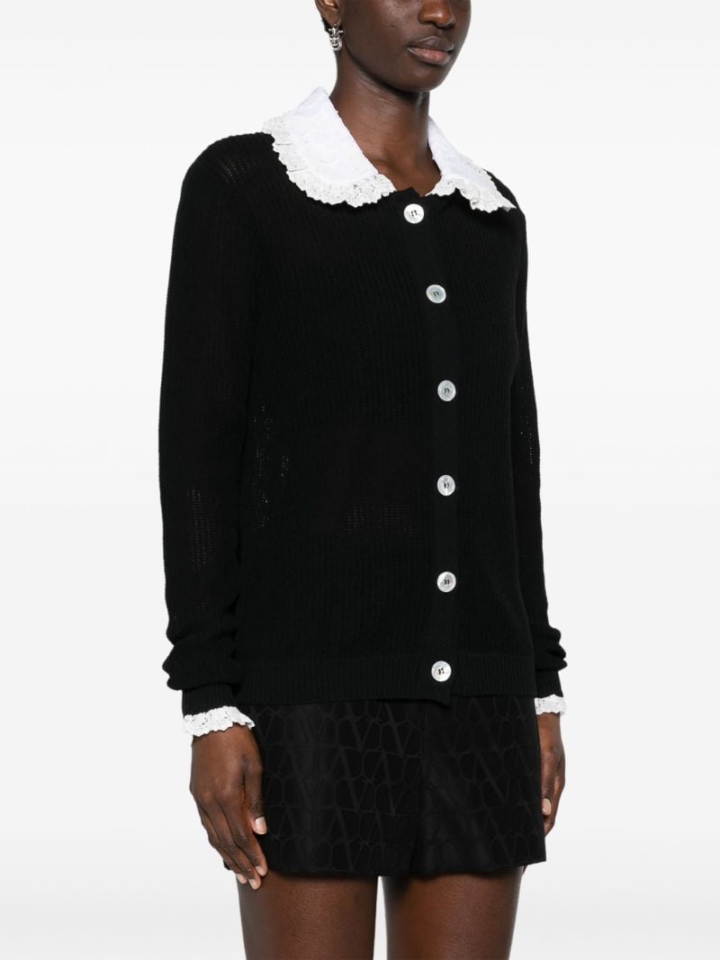 Black Lace-trim Ribbed-knit Cardigan