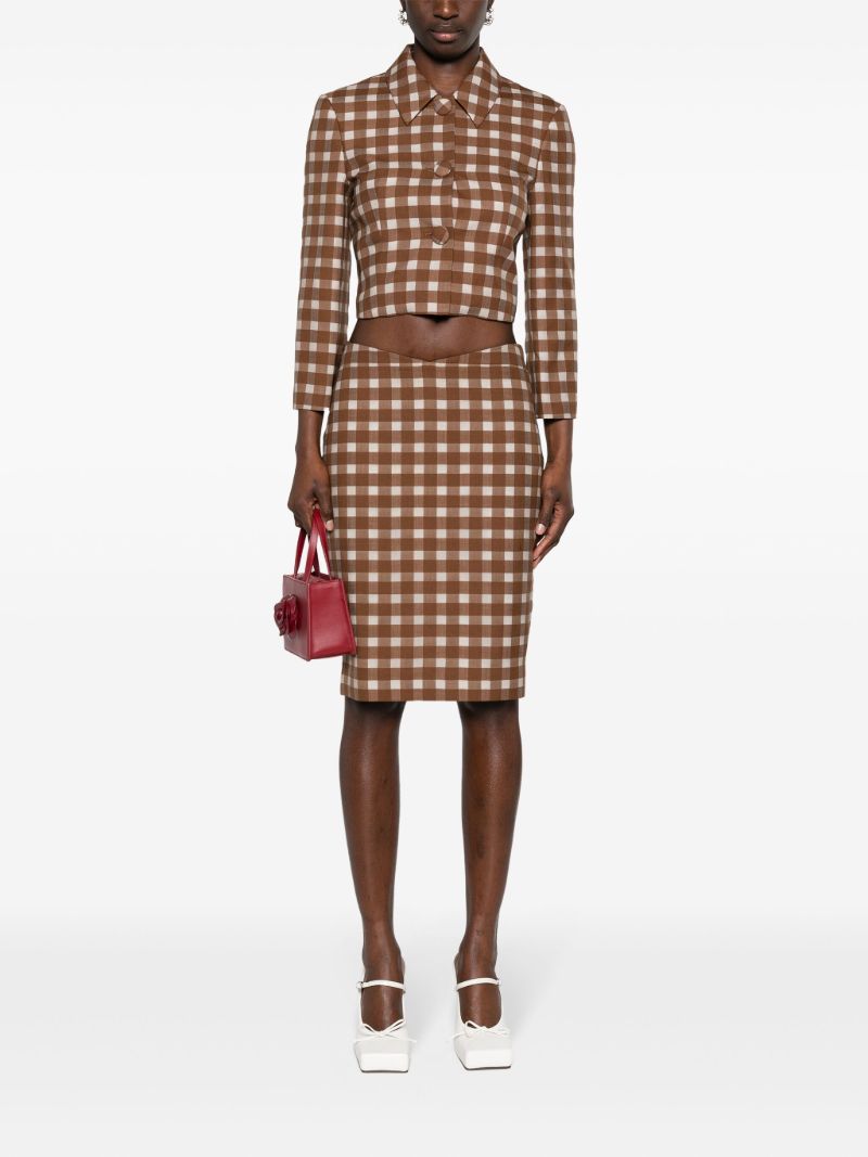 Brown Gingham-check Pencil Skirt