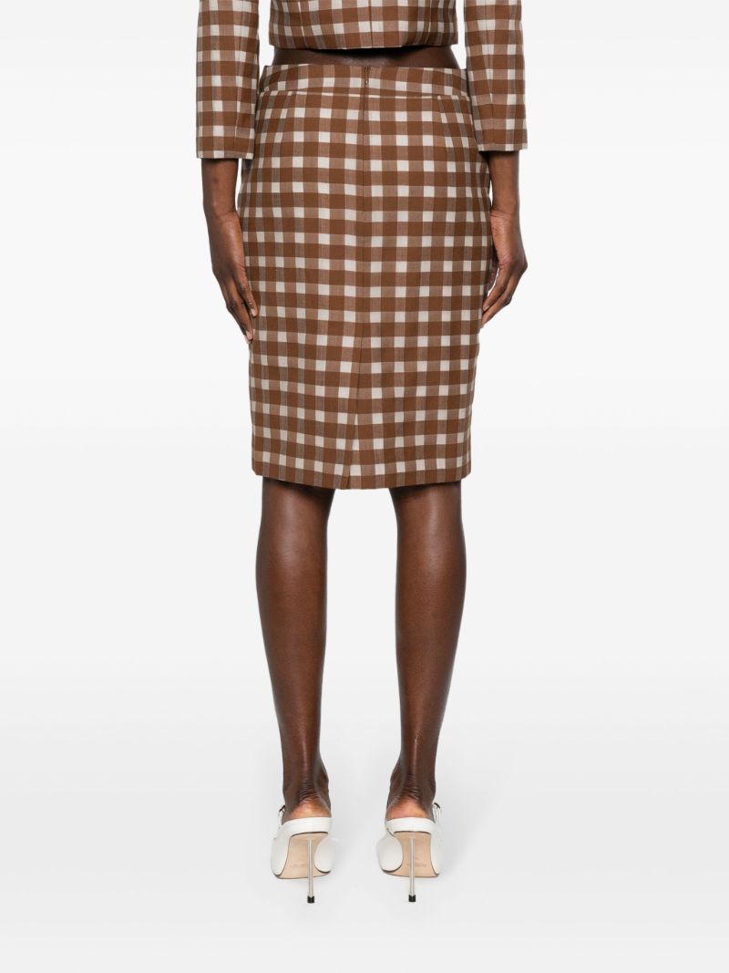 Brown Gingham-check Pencil Skirt