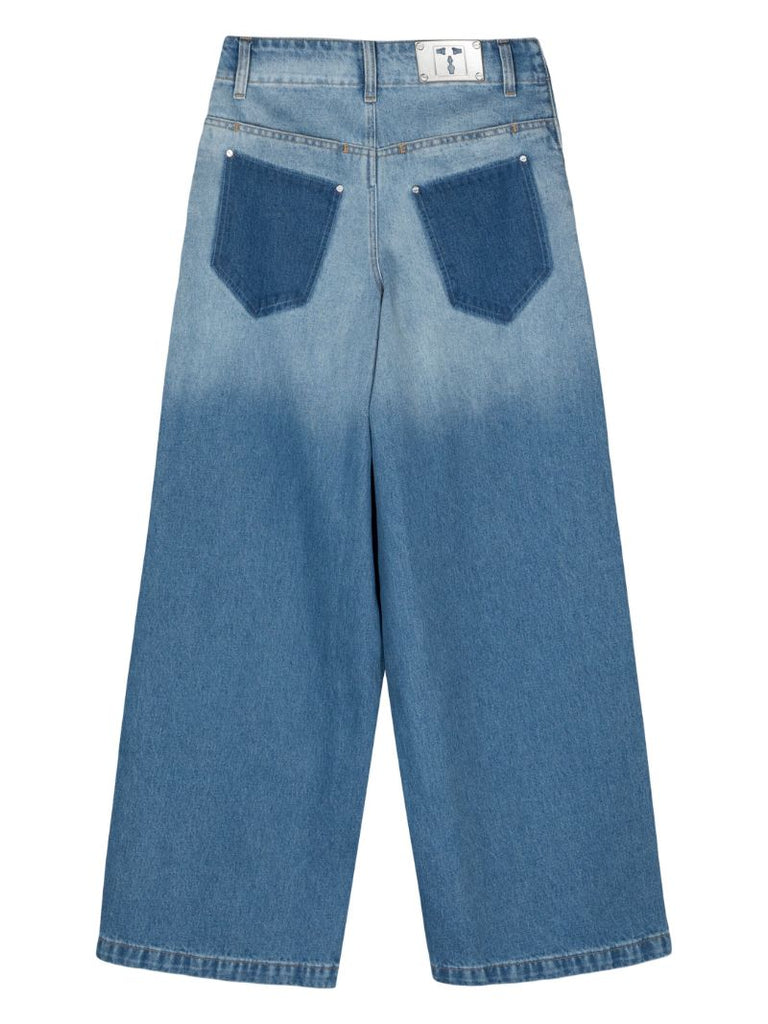 Blue Faded Wide-leg Jeans