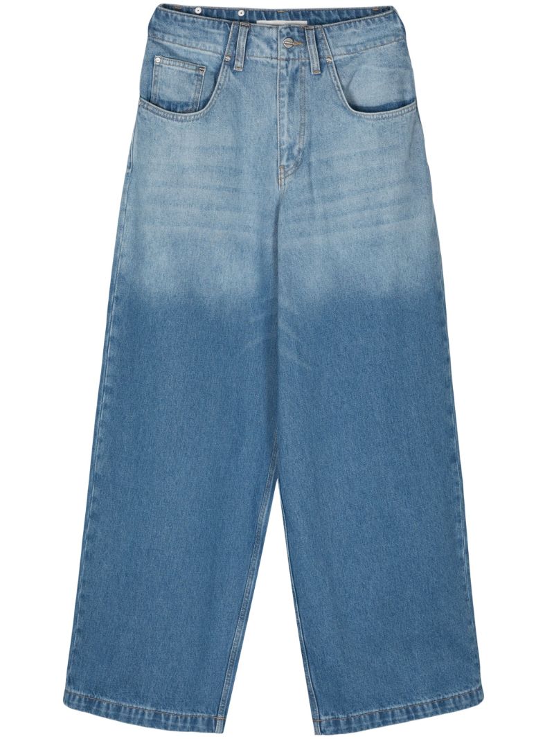 Blue Faded Wide-leg Jeans