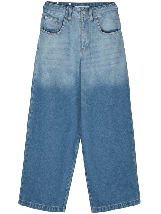 Blue Faded Wide-leg Jeans