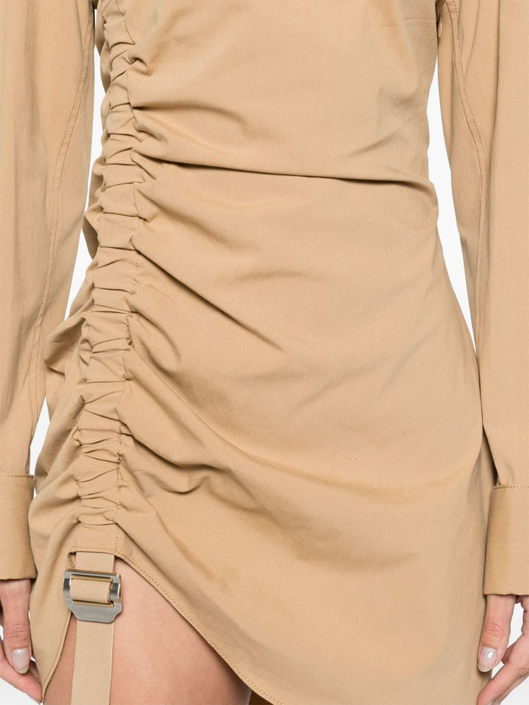 Brown Ruched Asymmetric Dress