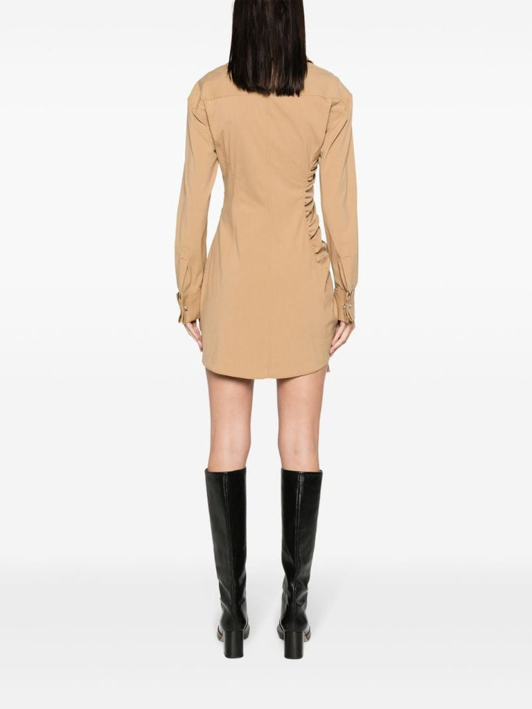 Brown Ruched Asymmetric Dress