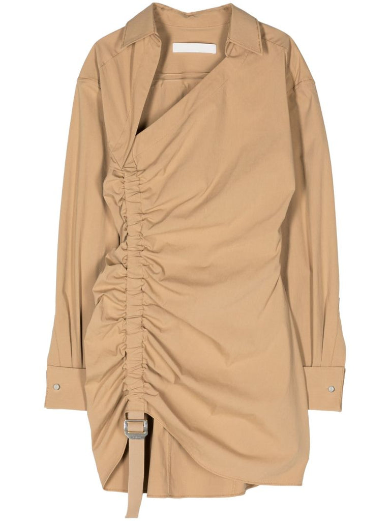 Brown Ruched Asymmetric Dress