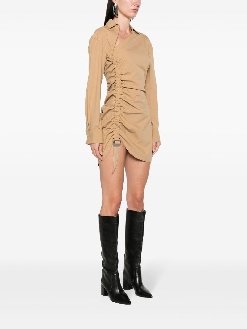 Brown Ruched Asymmetric Dress