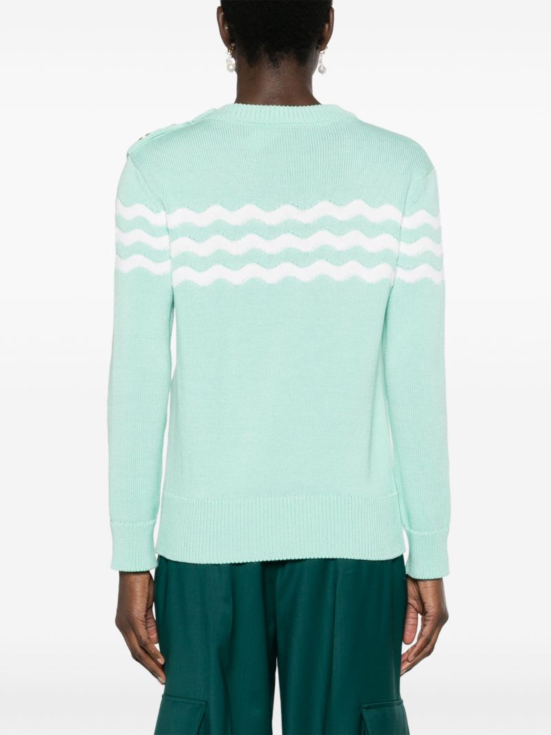 Green Wave-stripe Sweater