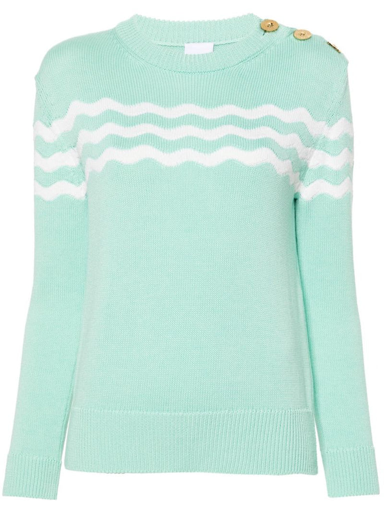 Green Wave-stripe Sweater