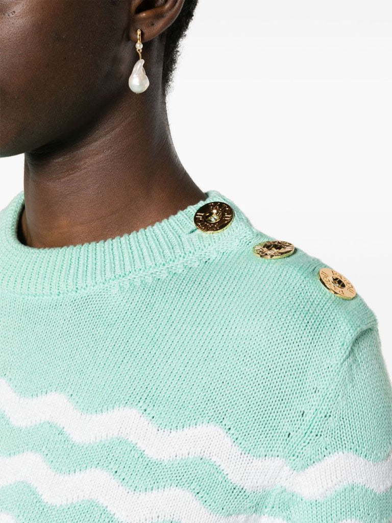 Green Wave-stripe Sweater