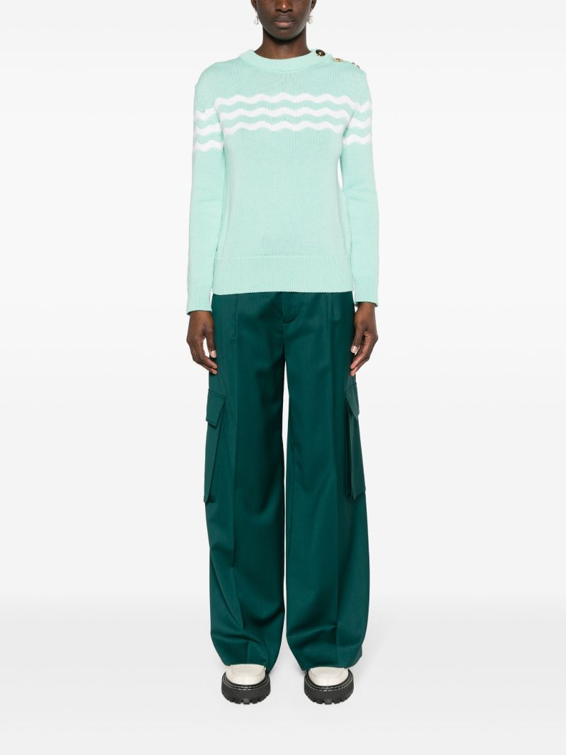 Green Wave-stripe Sweater