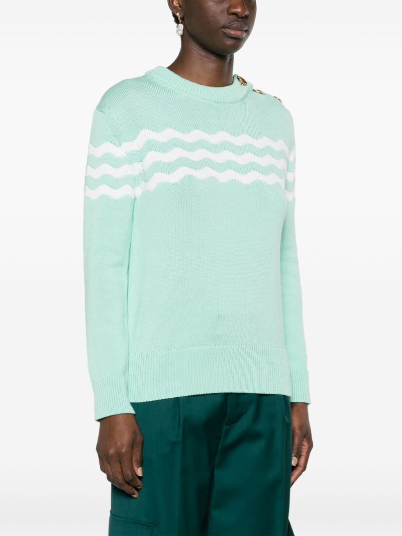 Green Wave-stripe Sweater