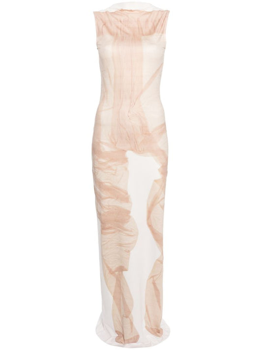X Katerina Jebb Neutral Abstract-print Dress