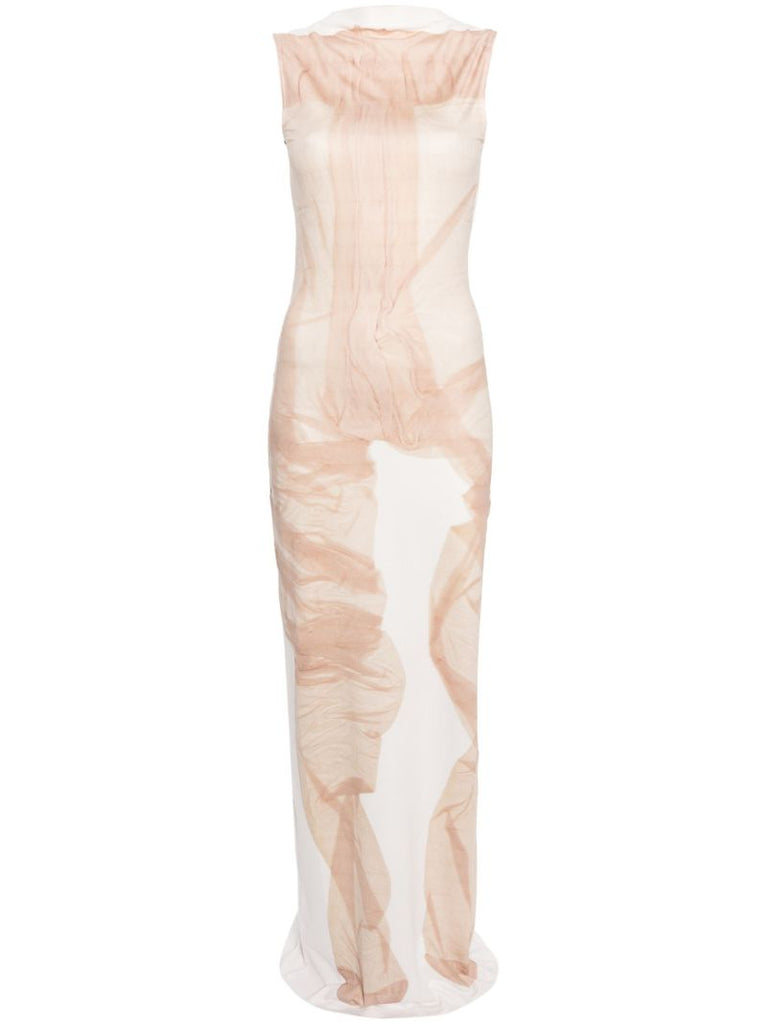 X Katerina Jebb Neutral Abstract-print Dress
