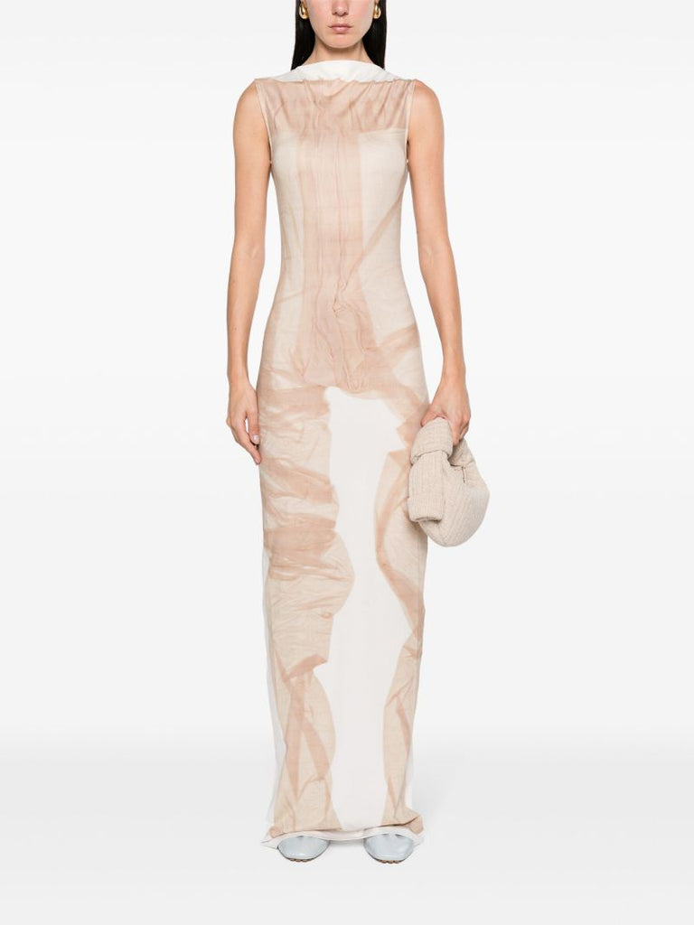 X Katerina Jebb Neutral Abstract-print Dress