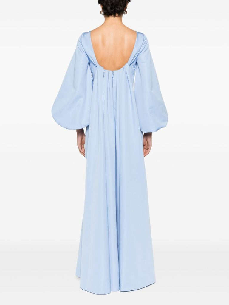 Blue Bishop-sleeve Faille Gown