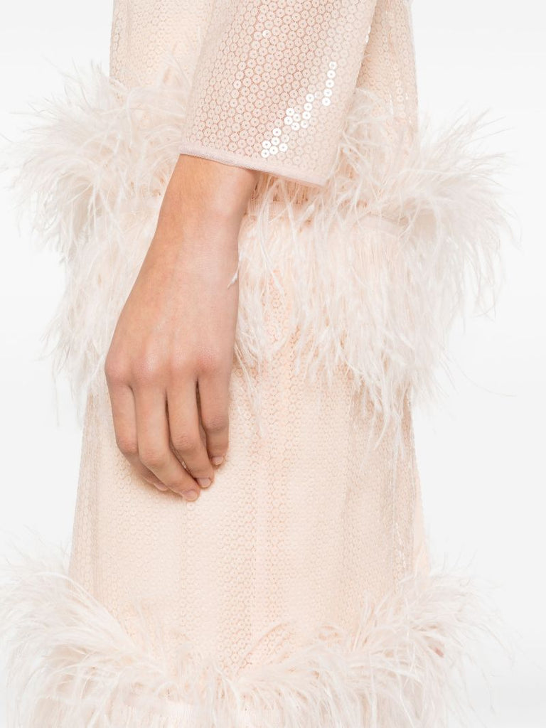 Pink Feather-trimmed Sequinned Dress