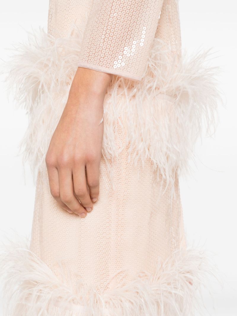 Pink Feather-trimmed Sequinned Dress