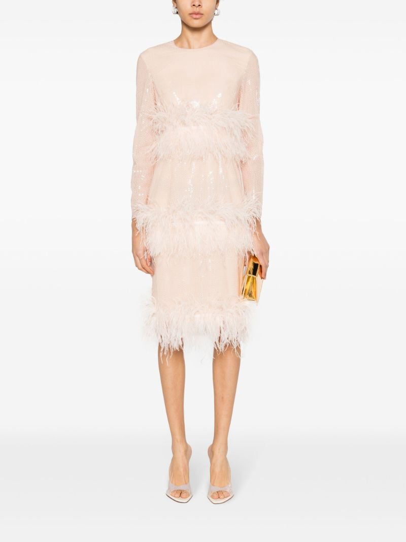 Pink Feather-trimmed Sequinned Dress
