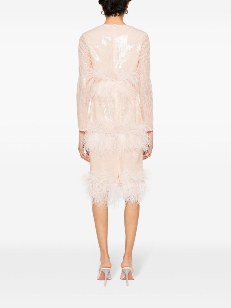 Pink Feather-trimmed Sequinned Dress