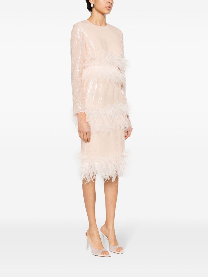 Pink Feather-trimmed Sequinned Dress