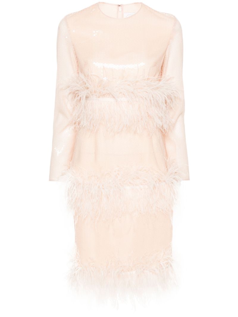 Pink Feather-trimmed Sequinned Dress