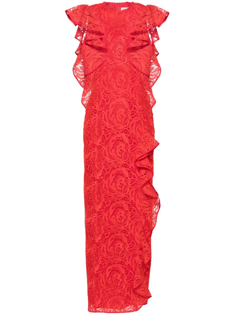 Red Ruffled Guipure-lace Gown