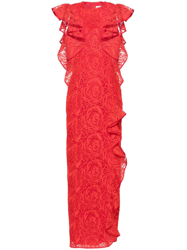 Red Ruffled Guipure-lace Gown