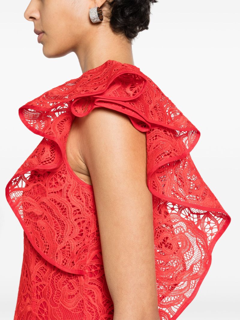 Red Ruffled Guipure-lace Gown