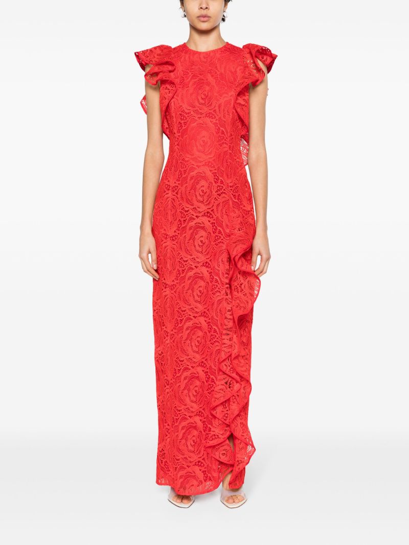 Red Ruffled Guipure-lace Gown