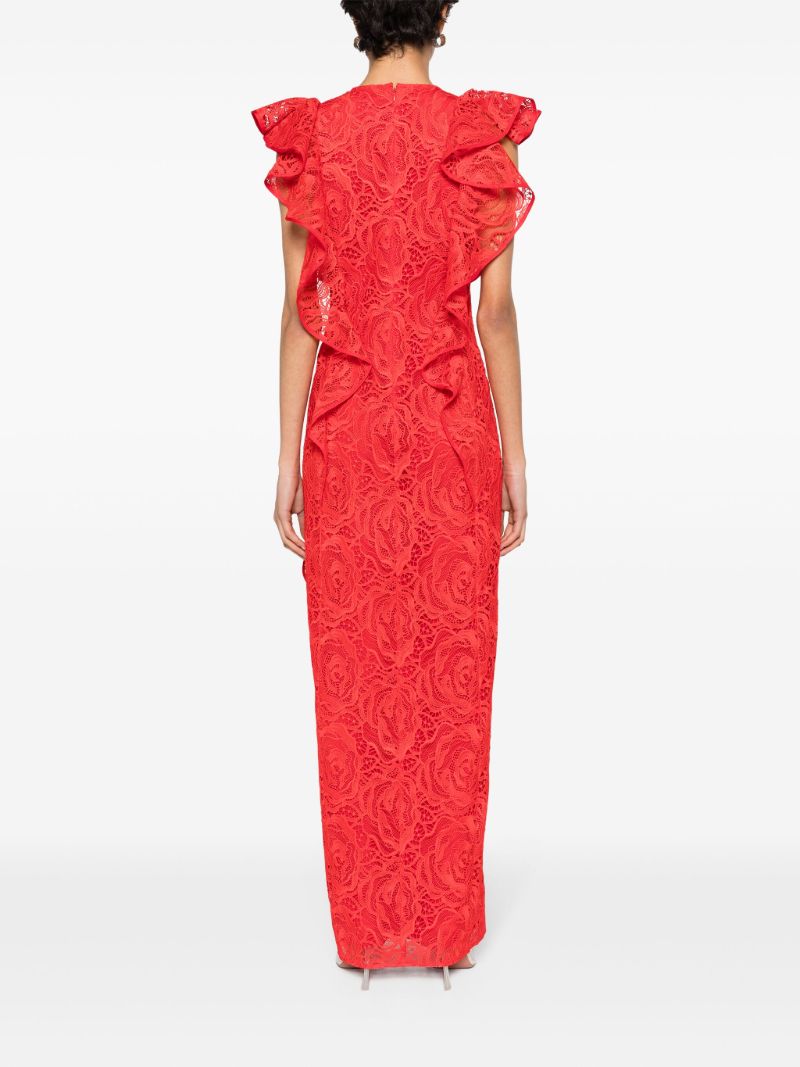 Red Ruffled Guipure-lace Gown