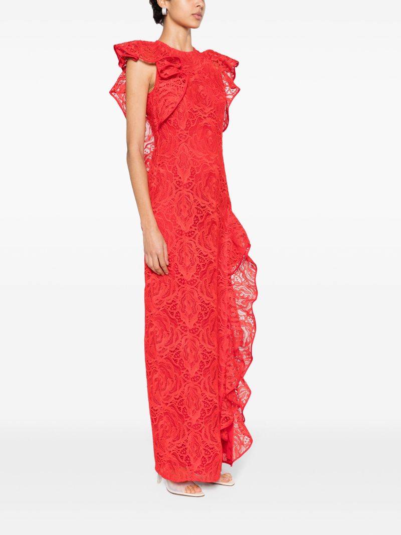 Red Ruffled Guipure-lace Gown