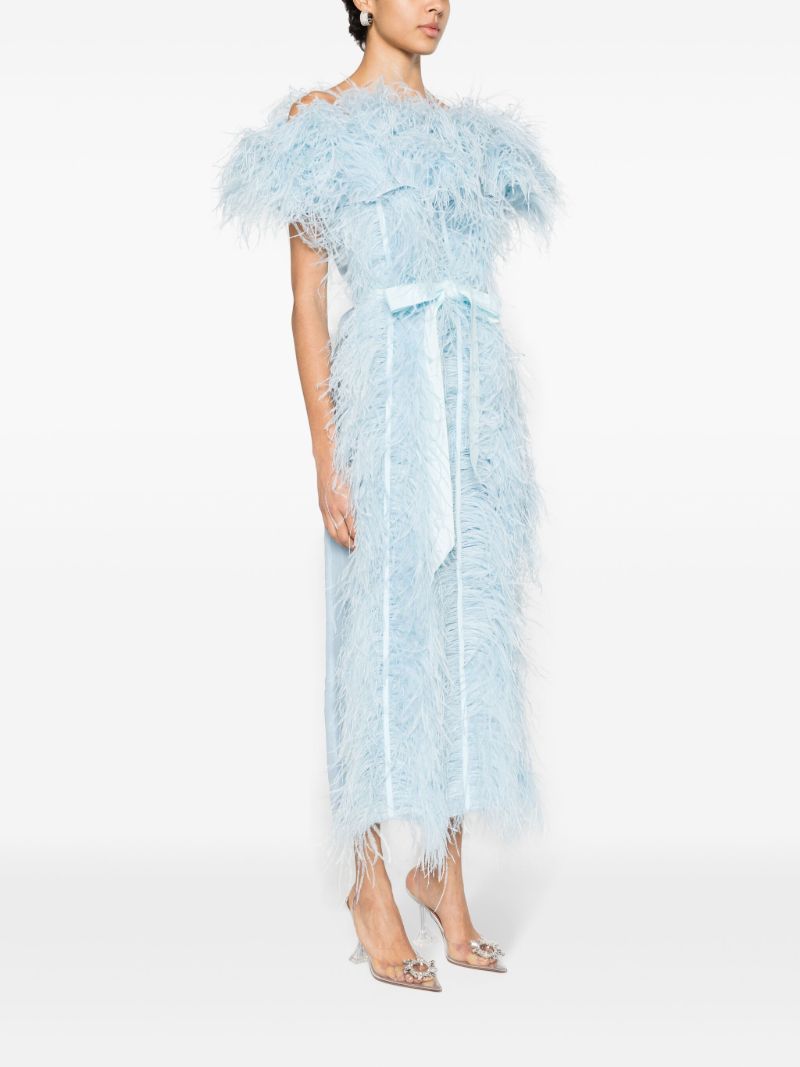 Blue Angelina Feather-embellished Midi Dress
