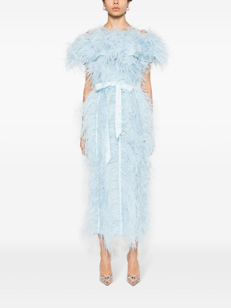 Blue Angelina Feather-embellished Midi Dress