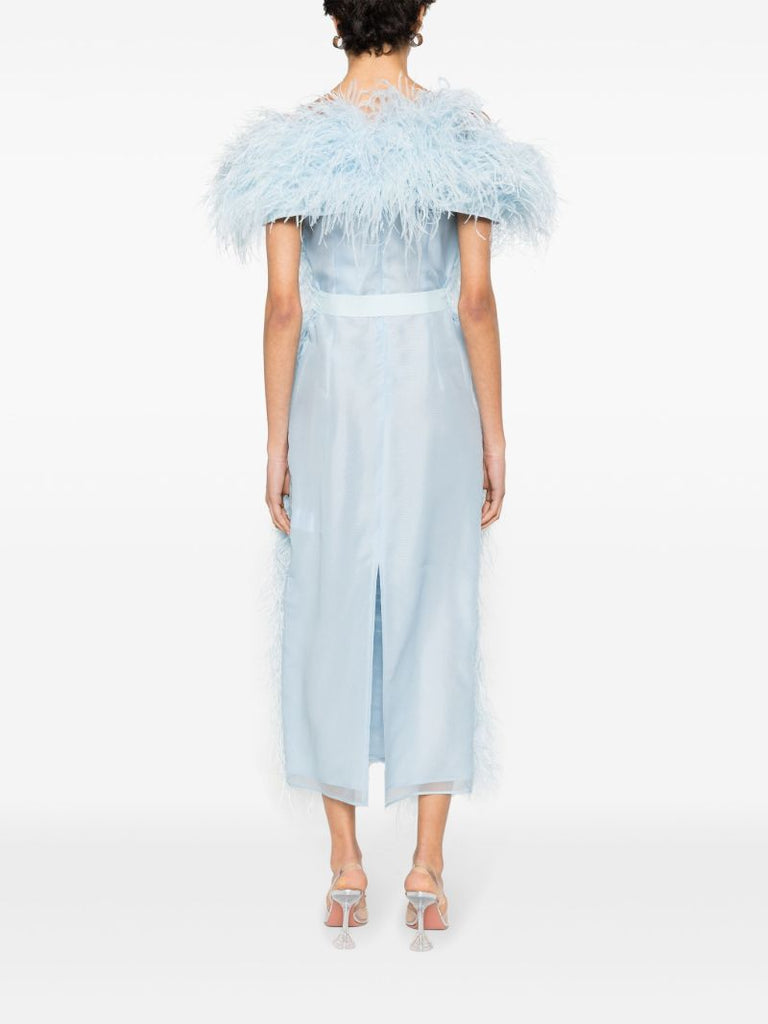 Blue Angelina Feather-embellished Midi Dress